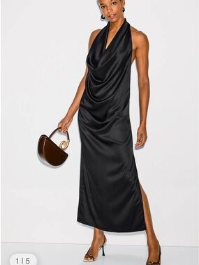 By Malene Birger Black Satin Backless Halter Midi Dress